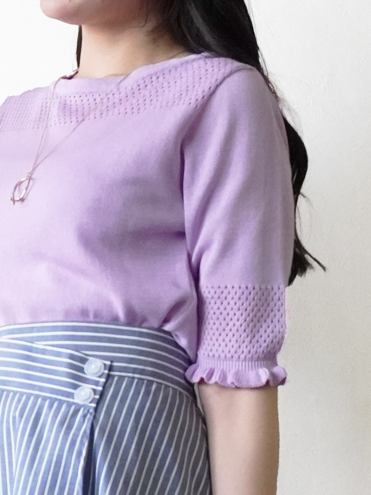 himawari 天竺×透かし丸首ニット｜KarLParkLane Style ONLINE SHOP
