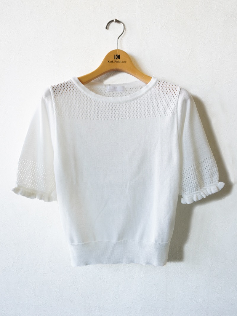 【春SALE】himawari 天竺×透かし丸首ニット