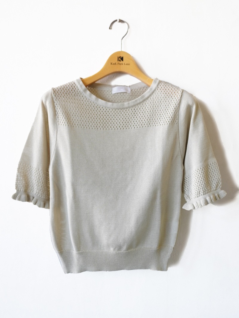 【春SALE】himawari 天竺×透かし丸首ニット