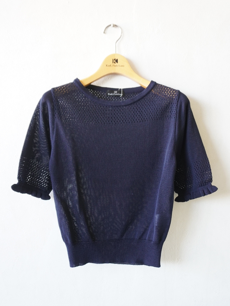 【春SALE】himawari 天竺×透かし丸首ニット