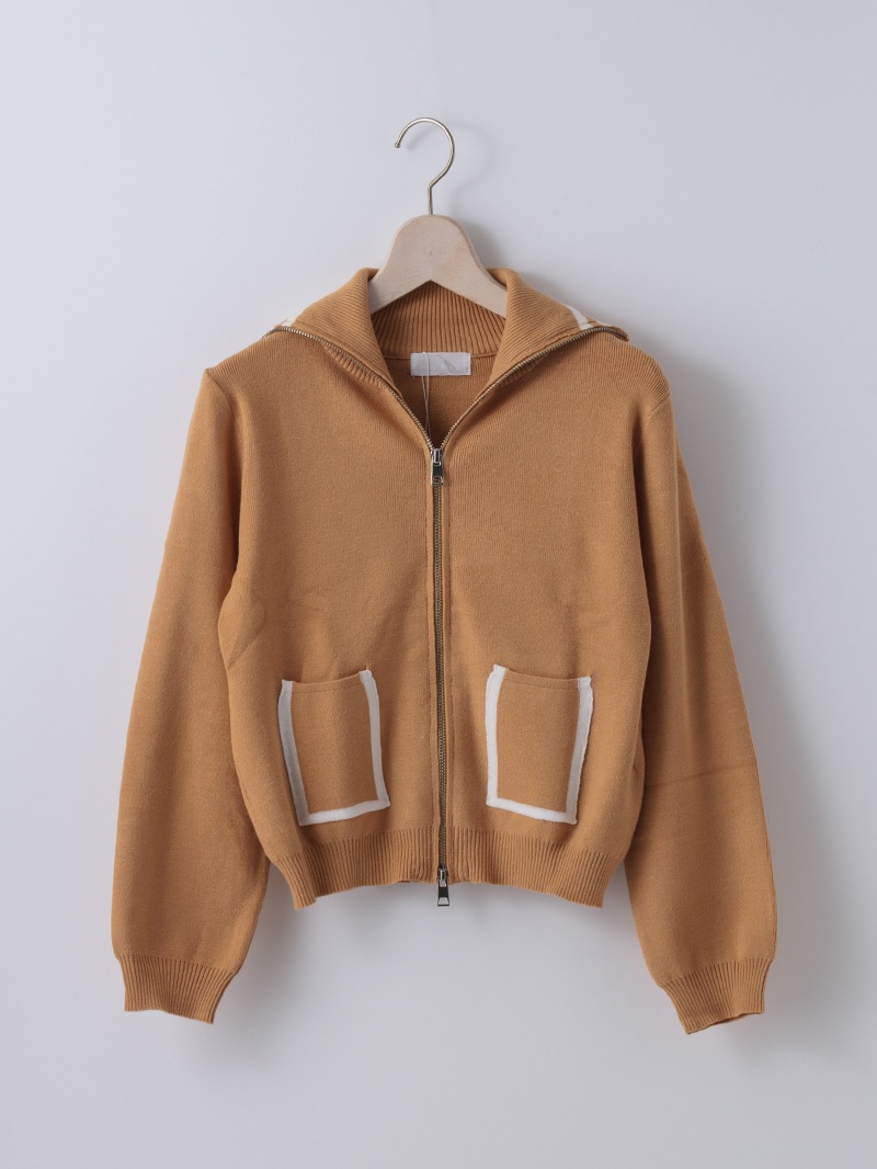【70%OFF】配色ハイネックジップアップカーデ