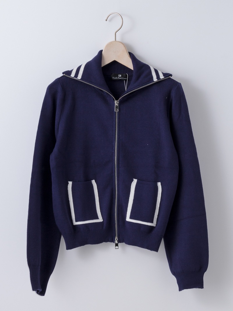 【70%OFF】配色ハイネックジップアップカーデ