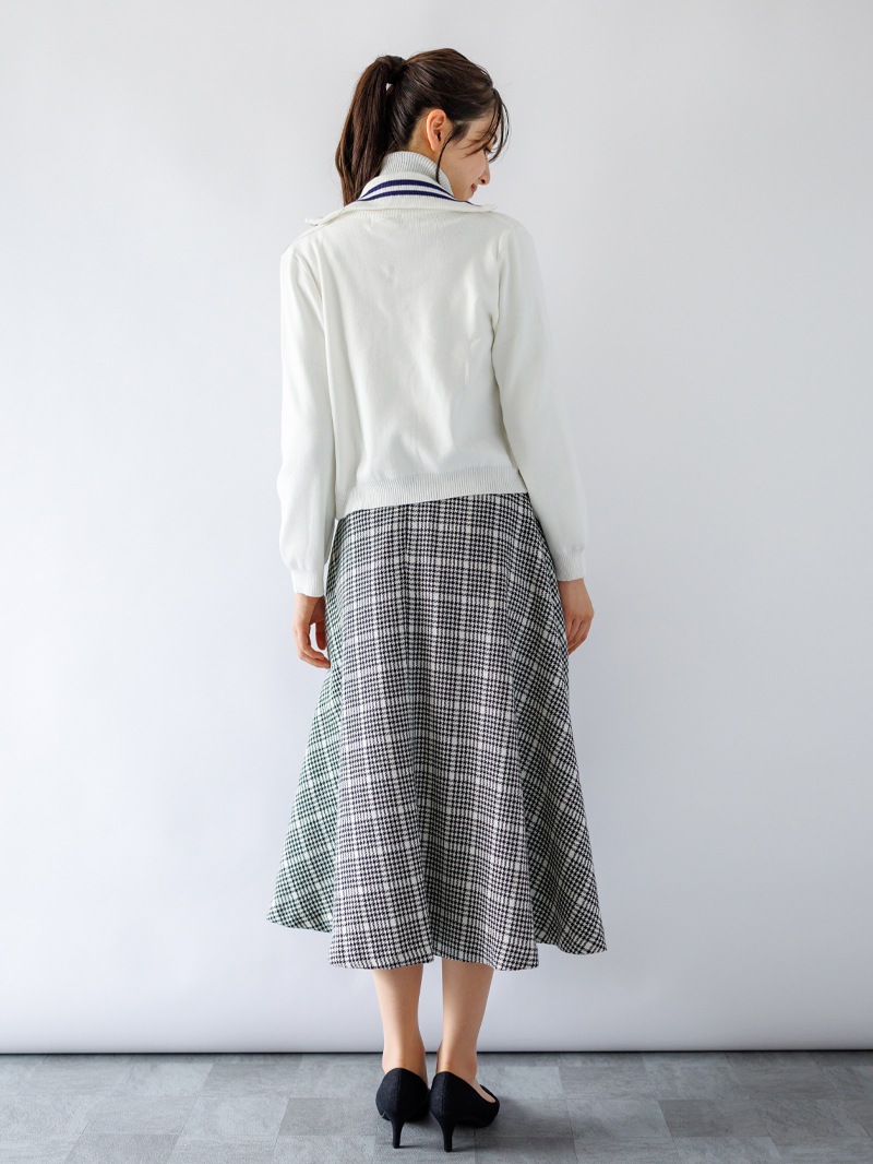 【70%OFF】配色ハイネックジップアップカーデ