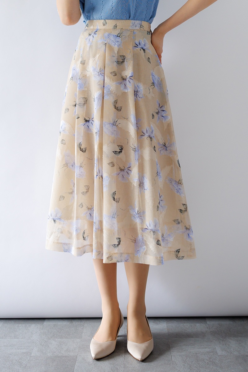 花柄タックフレアースカート