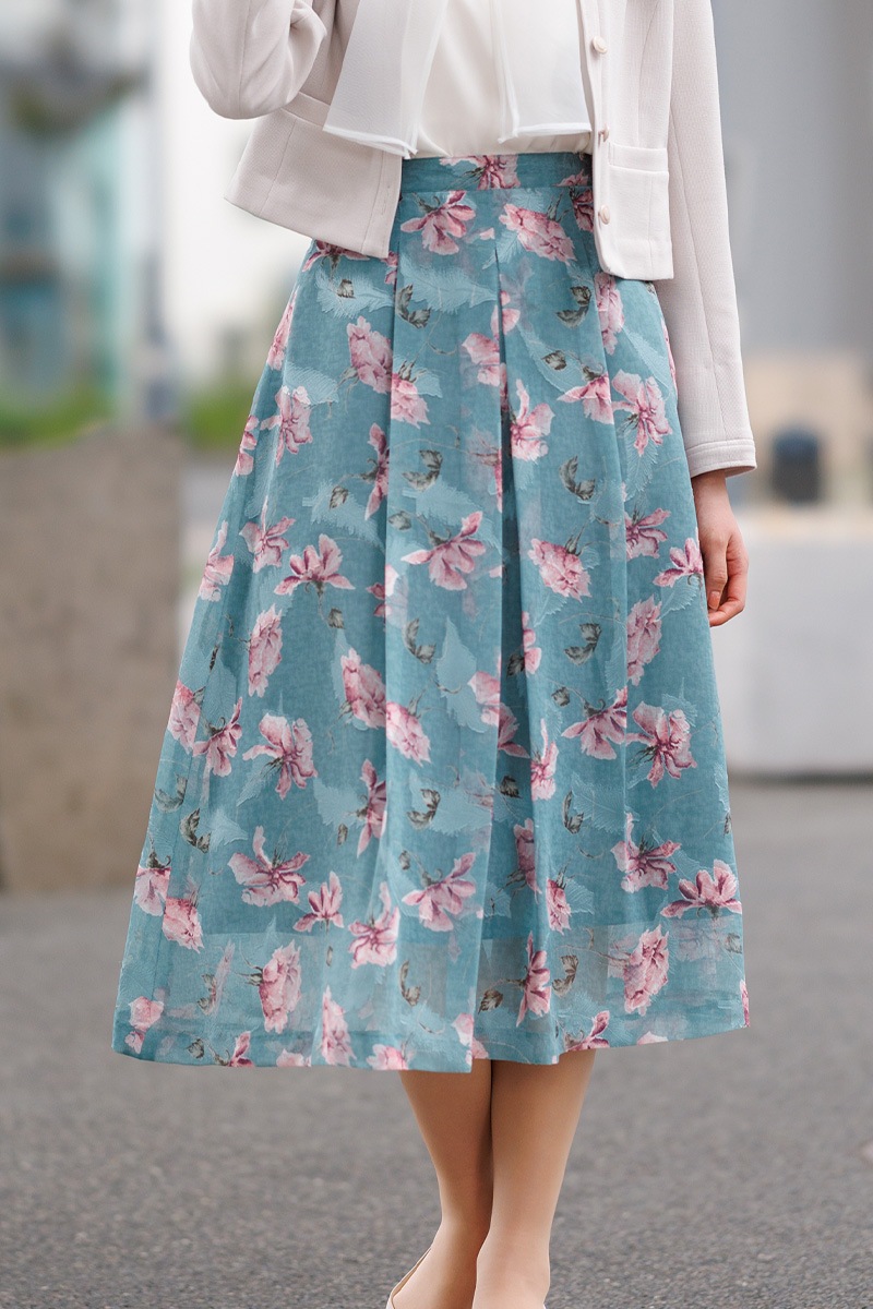 花柄タックフレアースカート