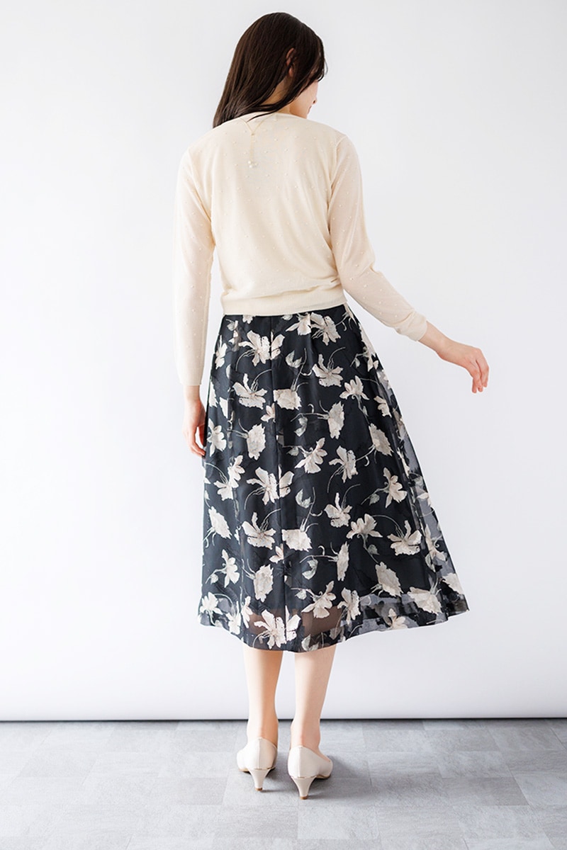 45R / 45rpm ランダムタックフレアスカート ミモレ丈 花柄 コットン