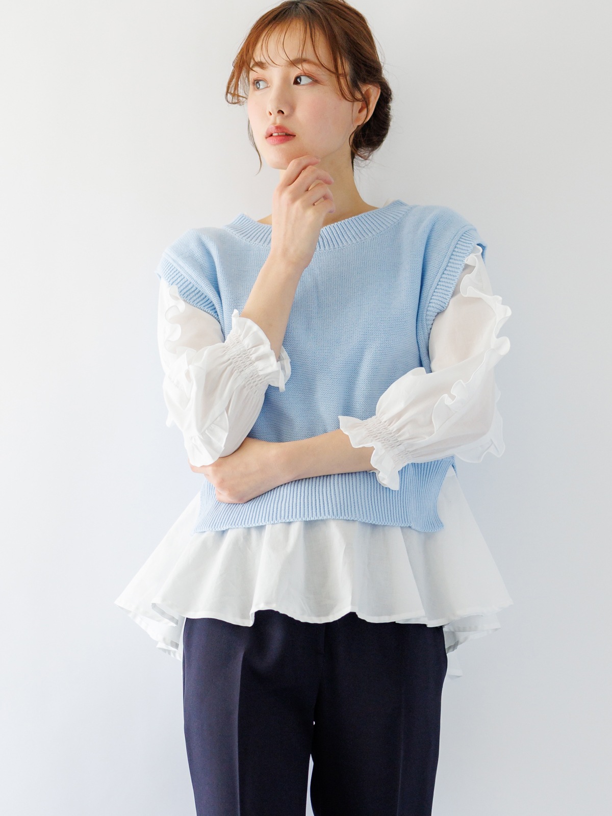 【60％OFF】袖たてフリルブラウス