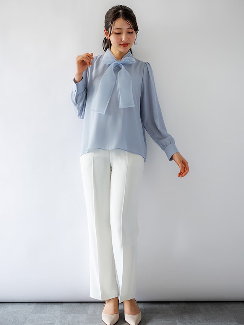 【50%OFF】オーガンジータイ付き長袖ブラウス