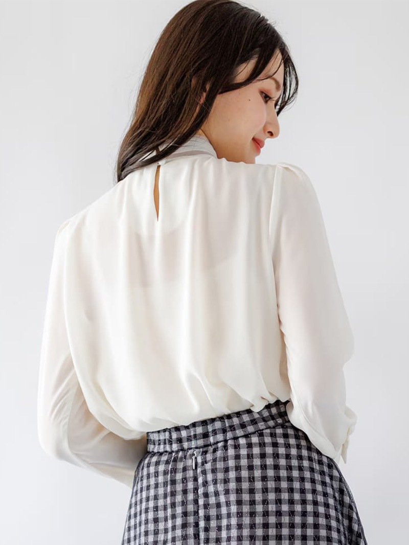 【50%OFF】オーガンジータイ付き長袖ブラウス