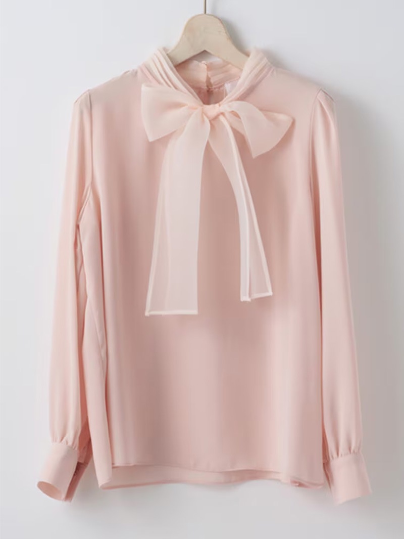 【50%OFF】オーガンジータイ付き長袖ブラウス