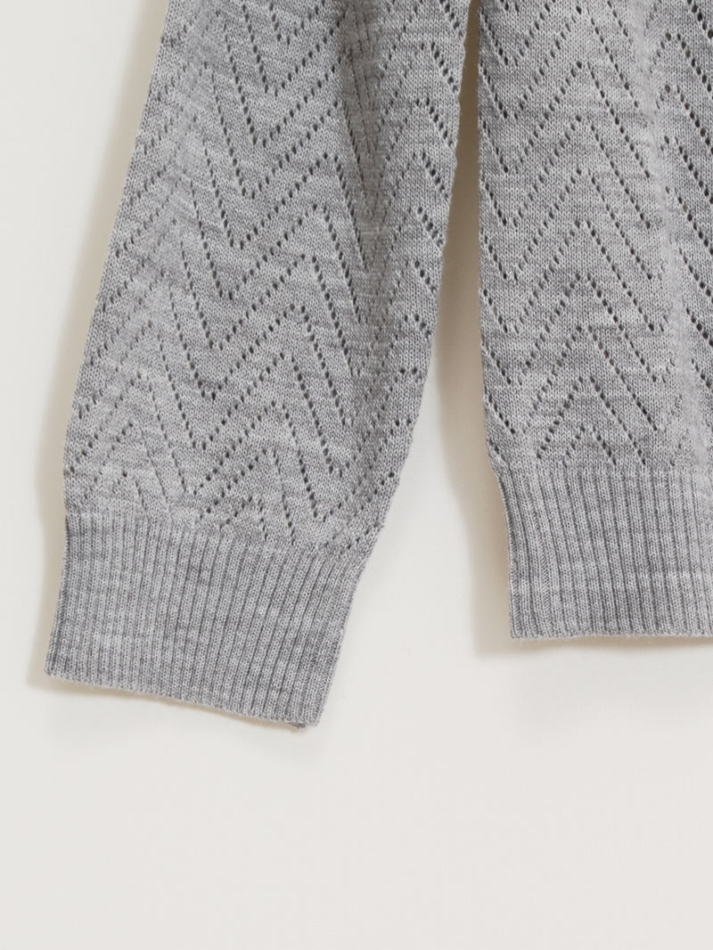 【70%OFF】12G波柄透かし丸首カーディガン