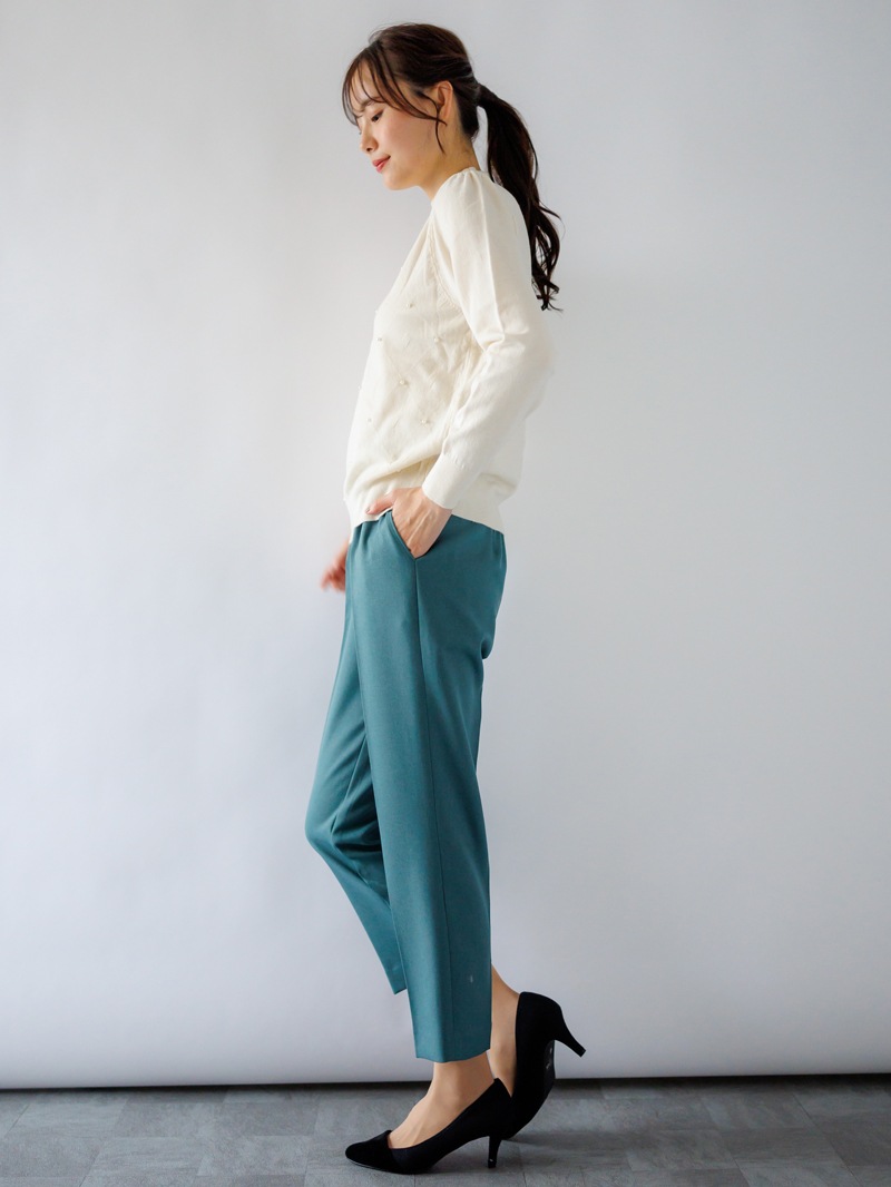 【50％OFF】パール付アーガイル柄ハイネックニット