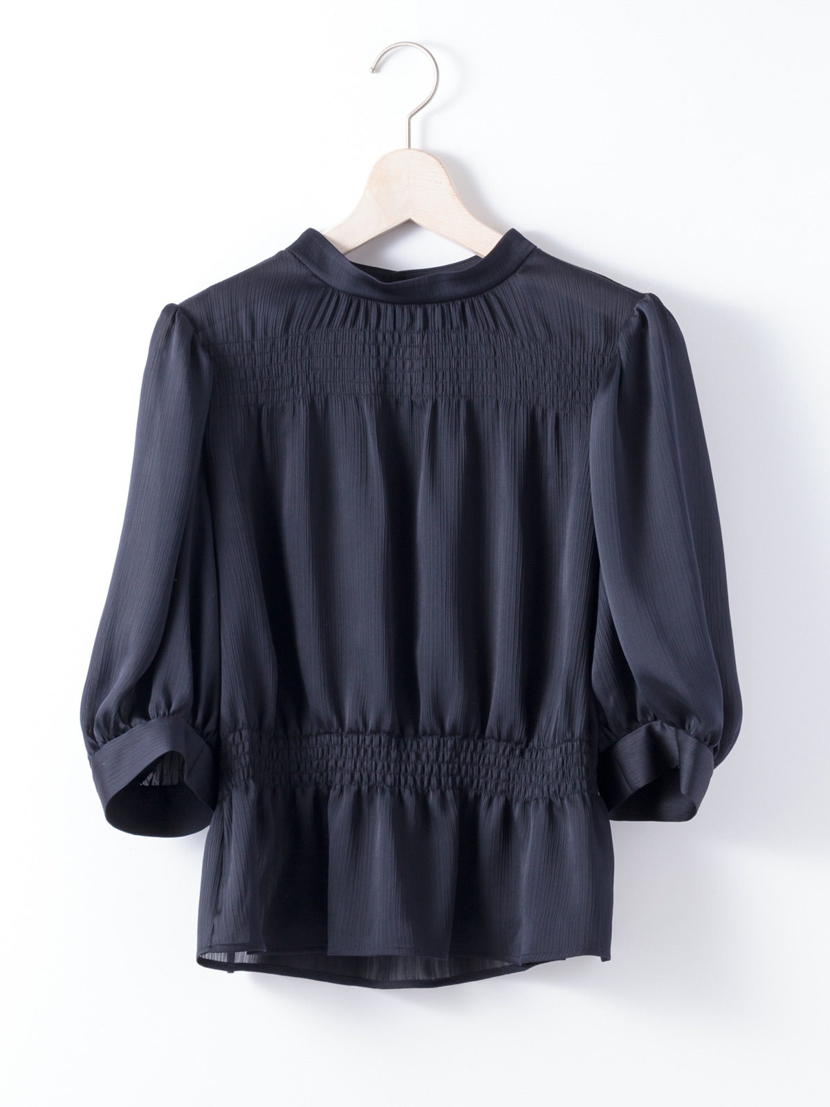 【SUMMER SALE】楊柳七分袖シャーリングブラウス