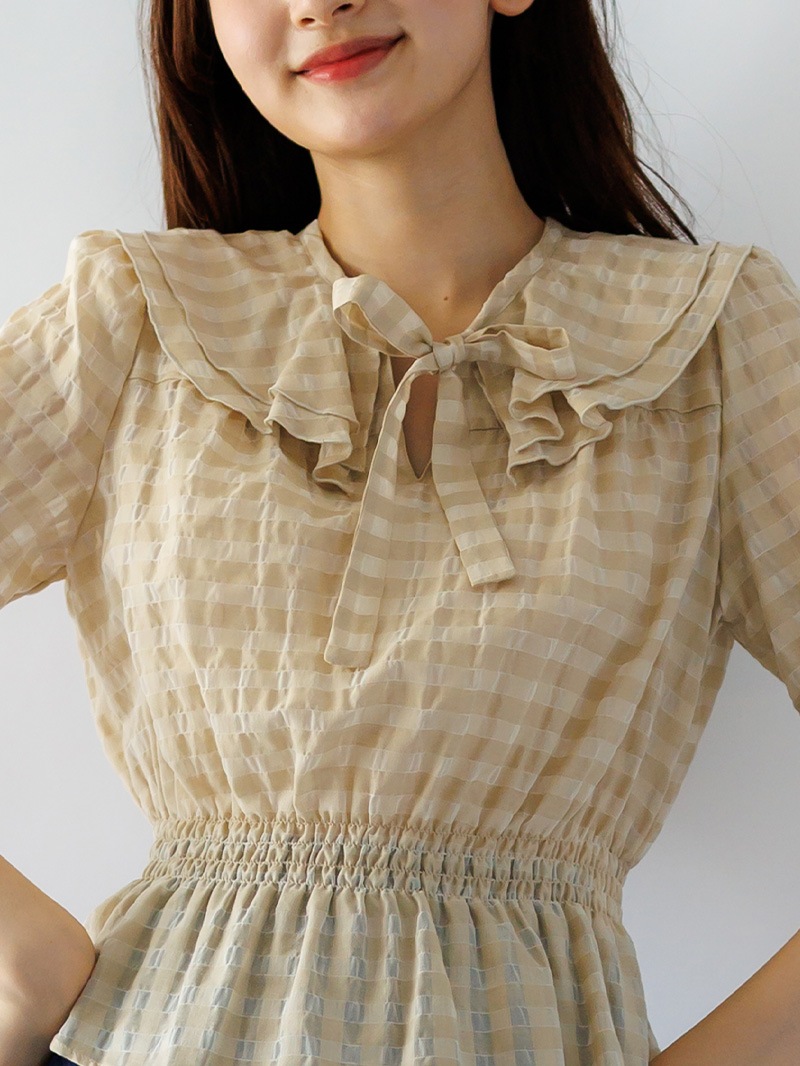 【春SALE】ｼｽﾞﾙﾁｪｯｸ ﾌﾘﾙ衿ｼｬｰﾘﾝｸﾞﾌﾞﾗｳｽ