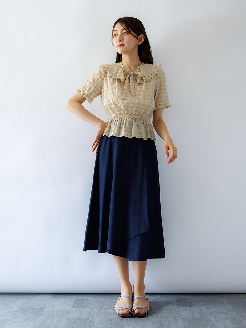 【春SALE】ｼｽﾞﾙﾁｪｯｸ ﾌﾘﾙ衿ｼｬｰﾘﾝｸﾞﾌﾞﾗｳｽ
