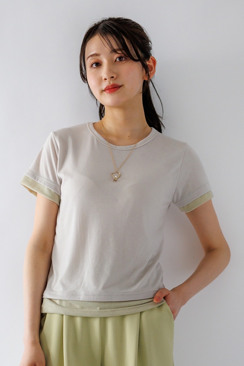 【65%OFF】配色重ね着風カットソー