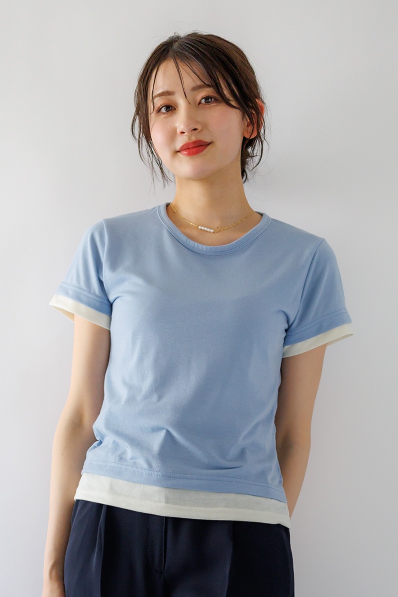 【65%OFF】配色重ね着風カットソー