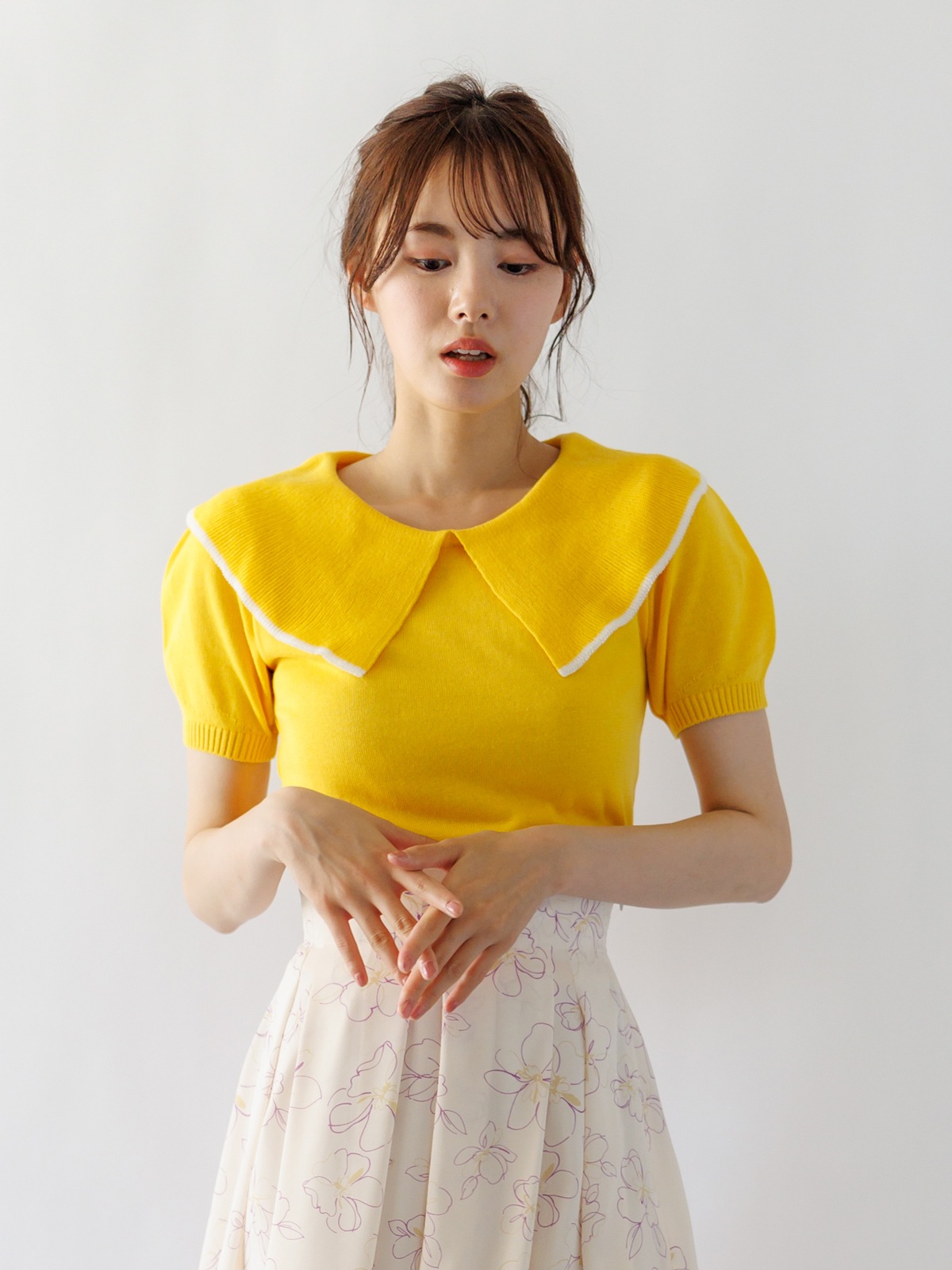 【4,500円均一】衿先配色ビッグカラーニット