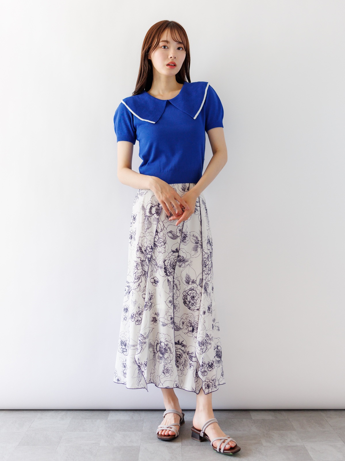 【4,500円均一】衿先配色ビッグカラーニット