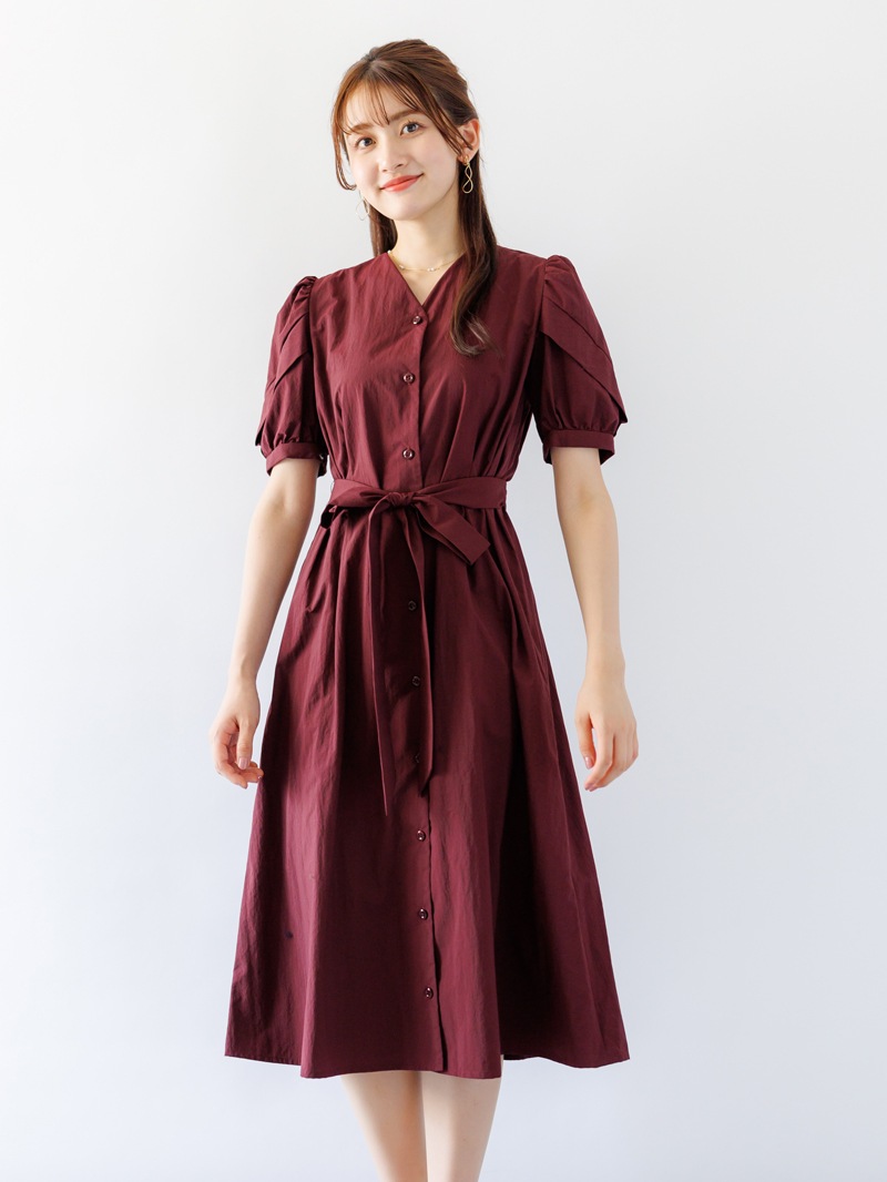 美品 ソフィードール ウェストギャザースキッパー ロング シャツワンピース 赤 Vあきシャツワンピース｜KarLParkLane Style ONLINE SHOP