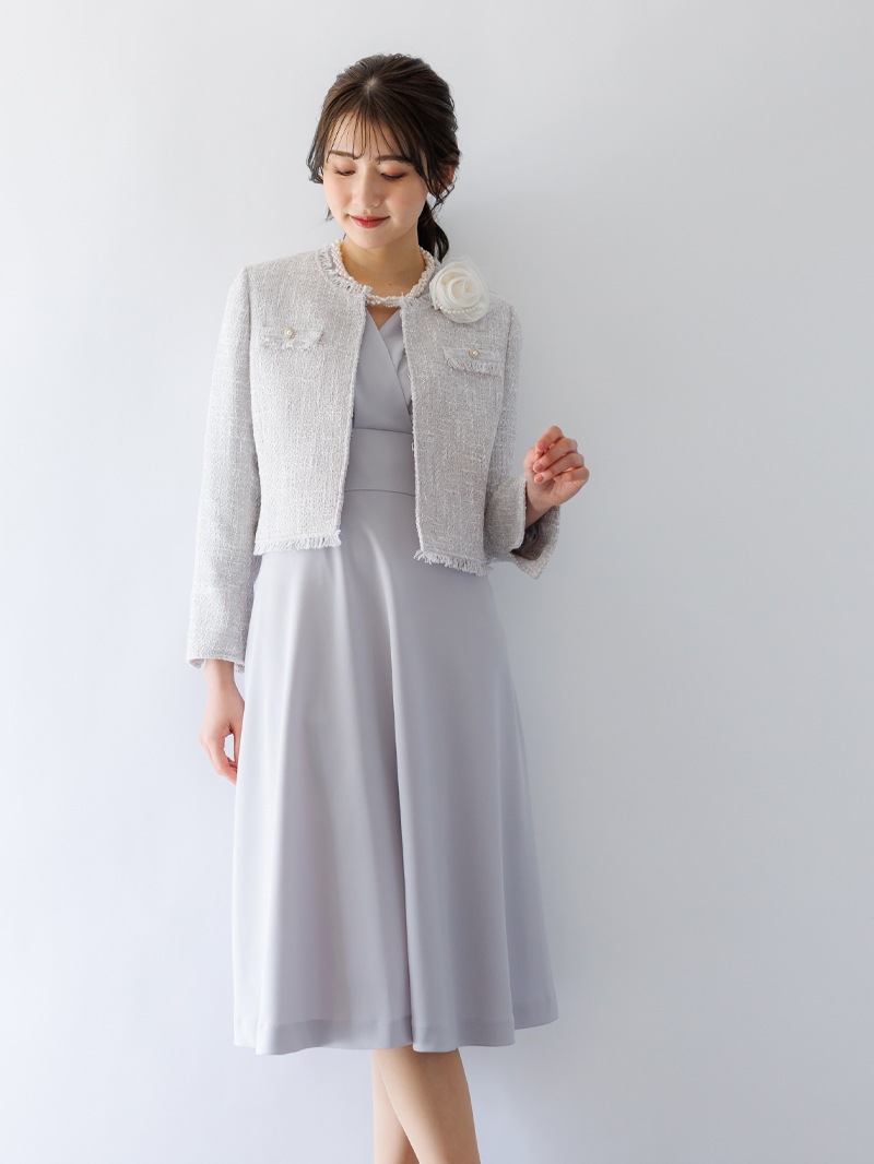 【SUMMER SALE】ファニーツイードフリンジノーカラージャケット<女子アナアウター>