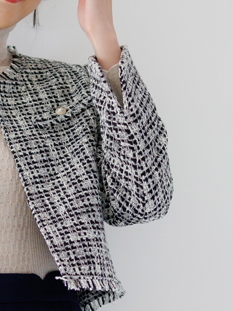 【SUMMER SALE】ファニーツイードフリンジノーカラージャケット<女子アナアウター>