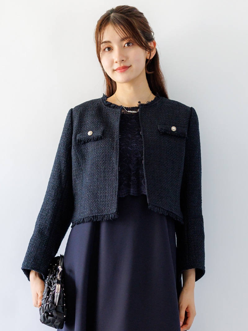 ファニーツイードフリンジノーカラージャケット＜女子アナ