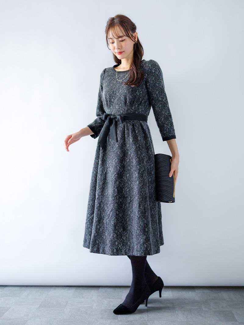 ニット×レース タックワンピース