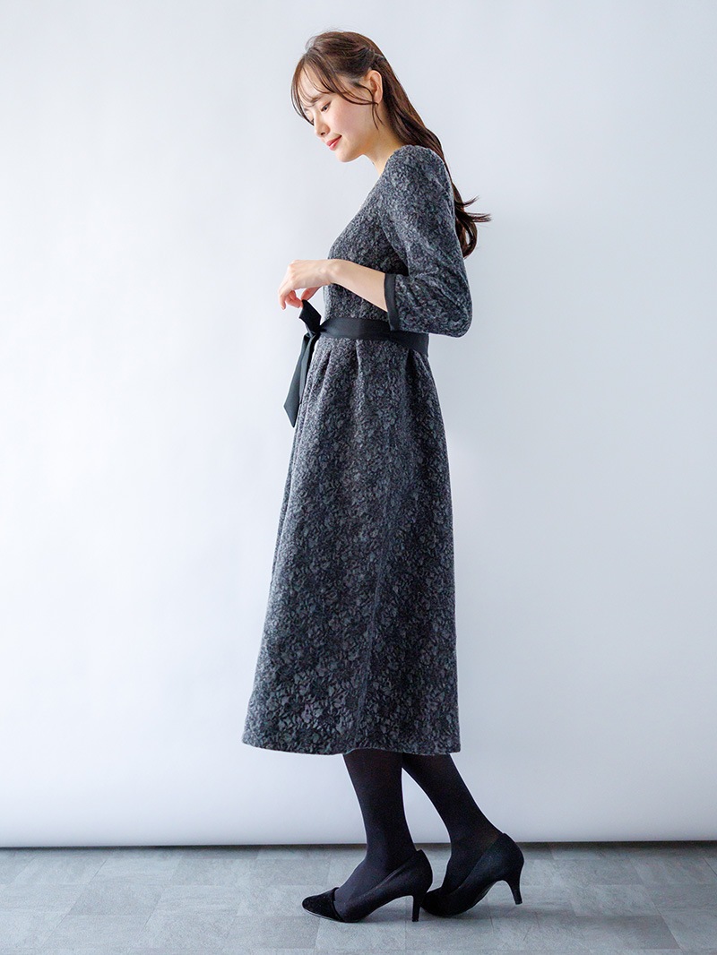 ニット×レース タックワンピース