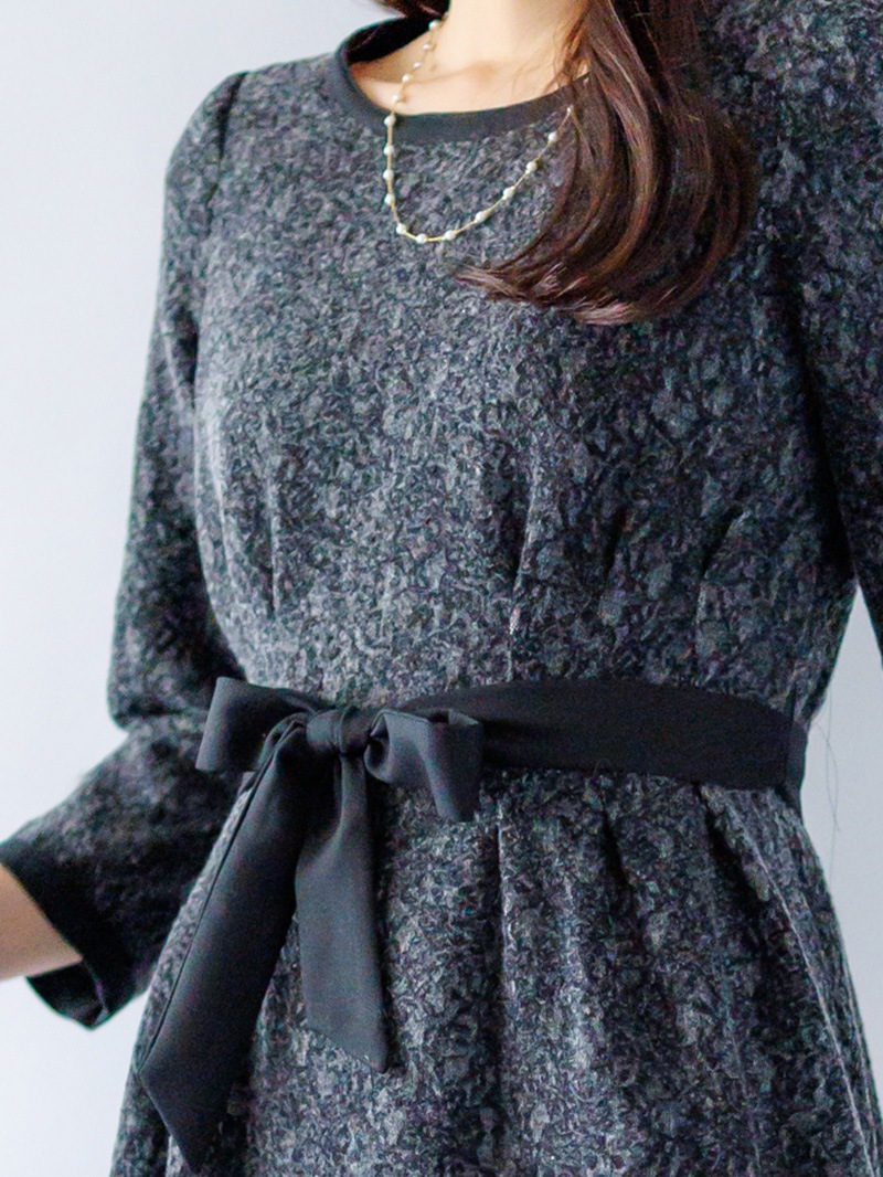 ニット×レース タックワンピース