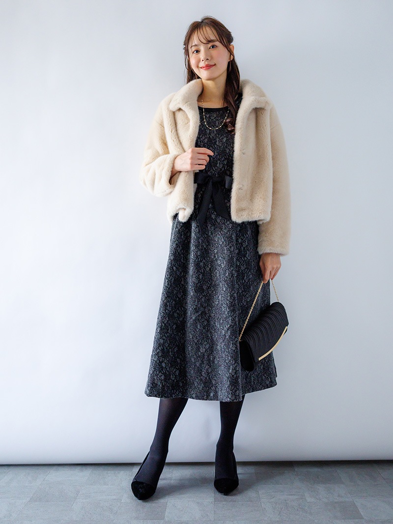 ニット×レース タックワンピース