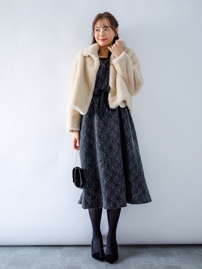 ニット×レース タックワンピース