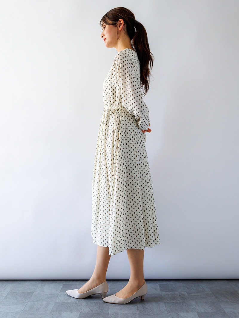 小花プリント ドローストリングワンピ