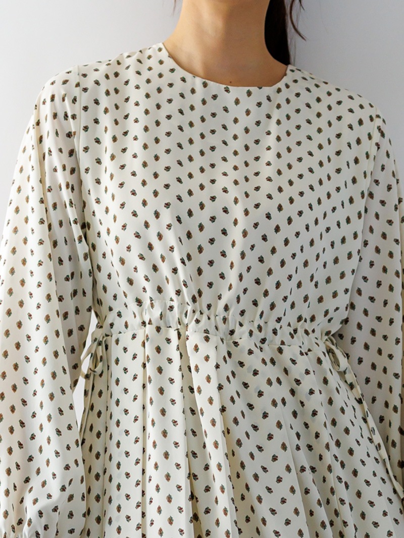 小花プリント ドローストリングワンピ