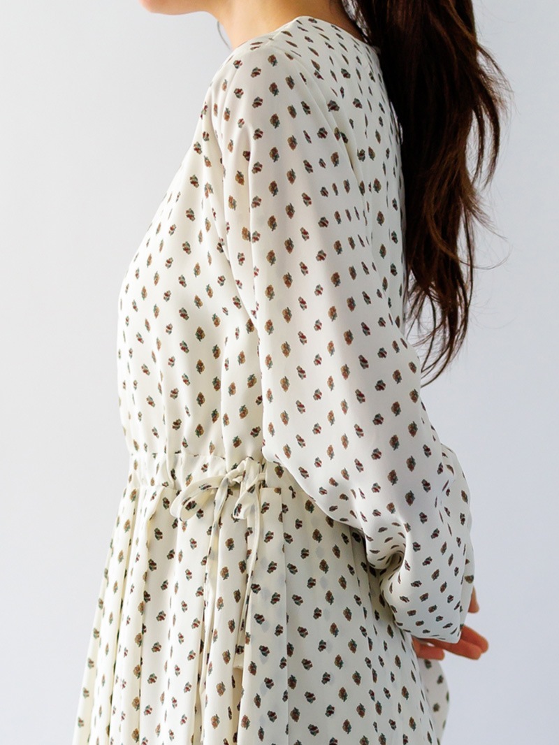 小花プリント ドローストリングワンピ