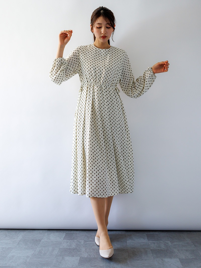 小花プリント ドローストリングワンピ