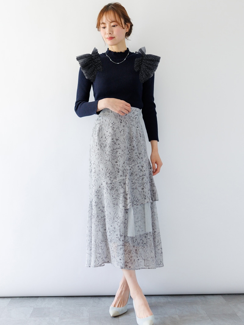 衿なみ柄肩チュールフリル付ニット｜KarLParkLane Style ONLINE SHOP