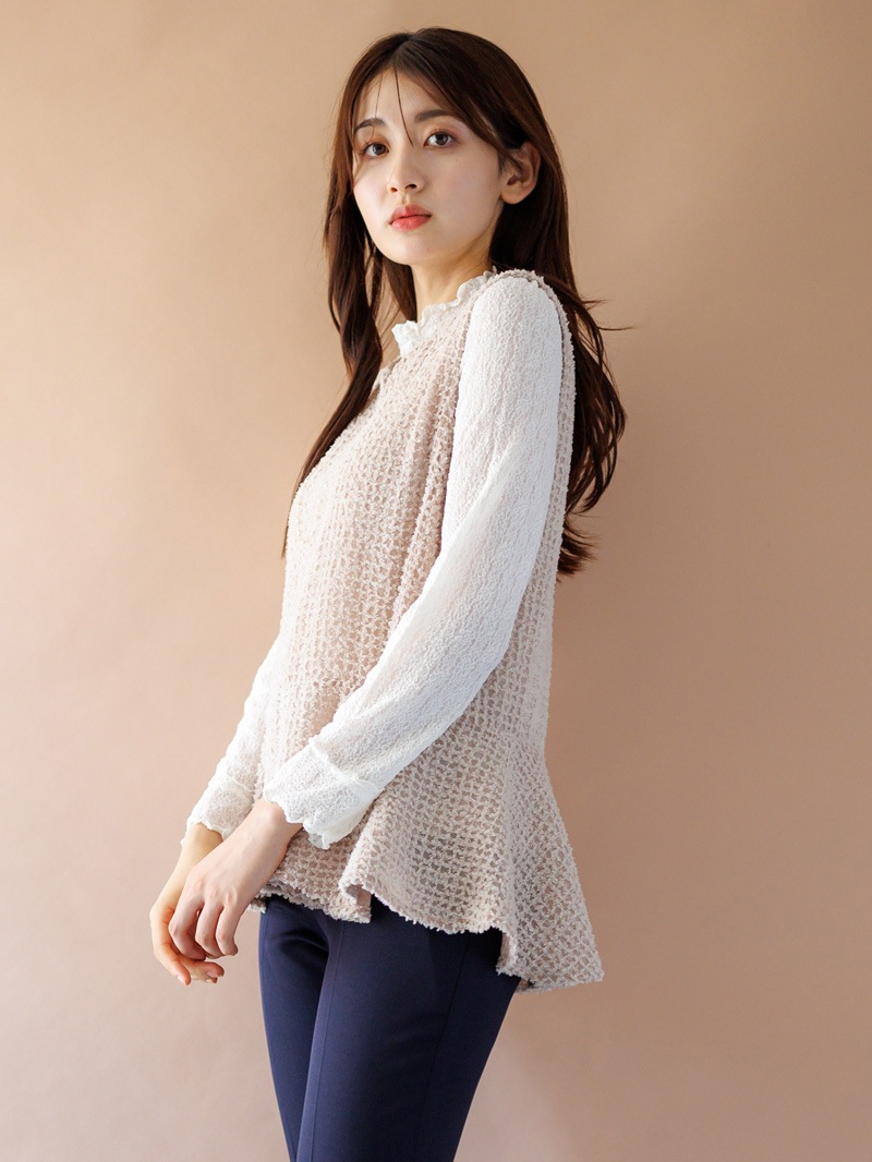 フェザーシフォンペプラムブラウス
