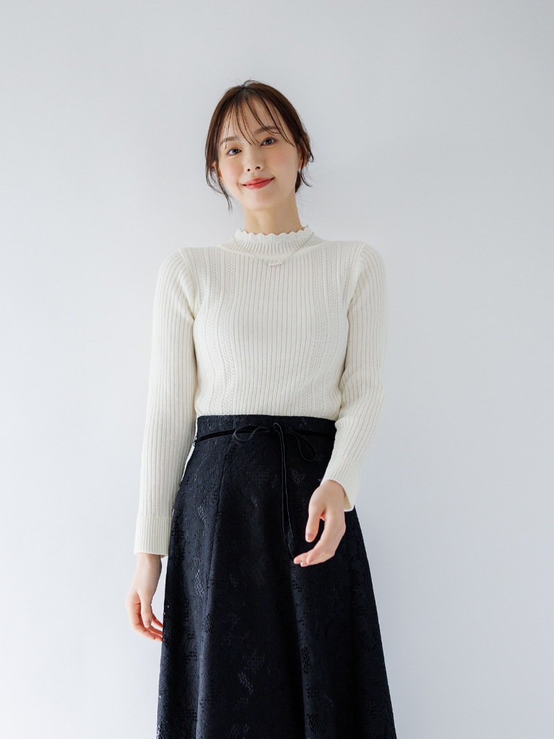 【30%OFF】シャーリング×リブハイネックニット