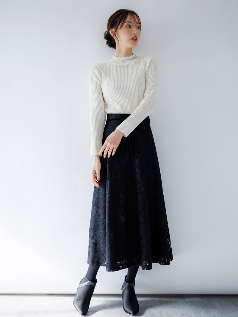 【30%OFF】シャーリング×リブハイネックニット