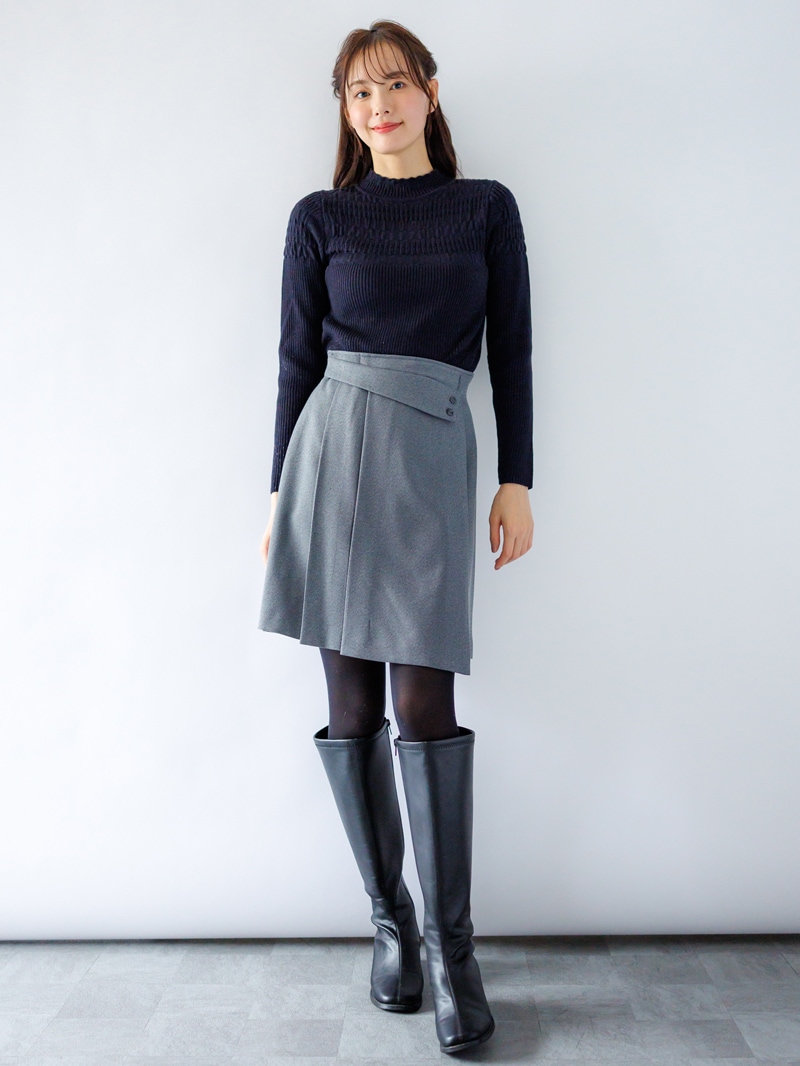 【30%OFF】シャーリング×リブハイネックニット