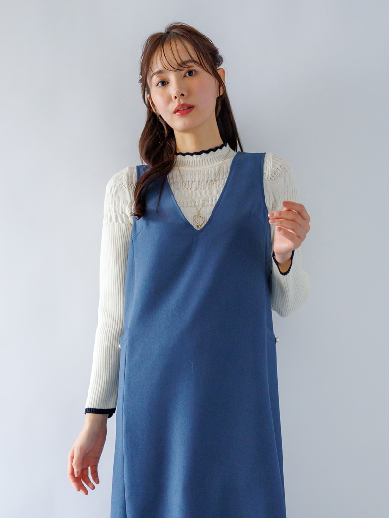 【30%OFF】シャーリング×リブハイネックニット