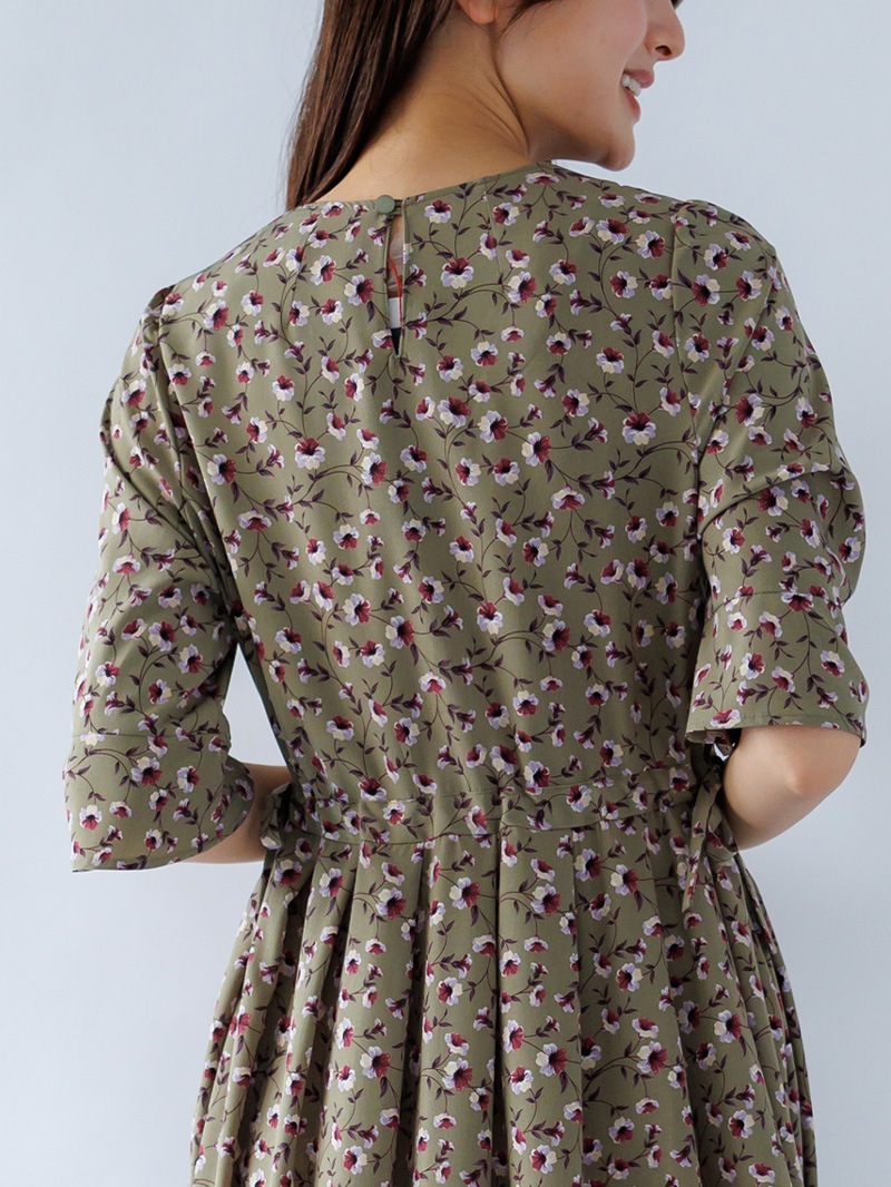 プリントドローストリングワンピース<秋コーデ>