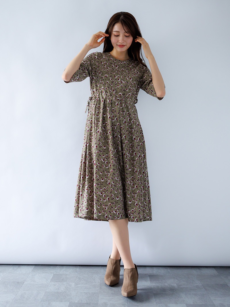 プリントドローストリングワンピース<秋コーデ>