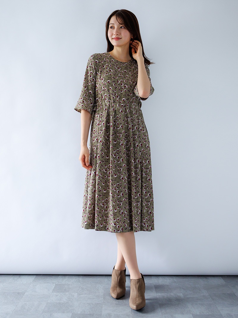 プリントドローストリングワンピース<秋コーデ>