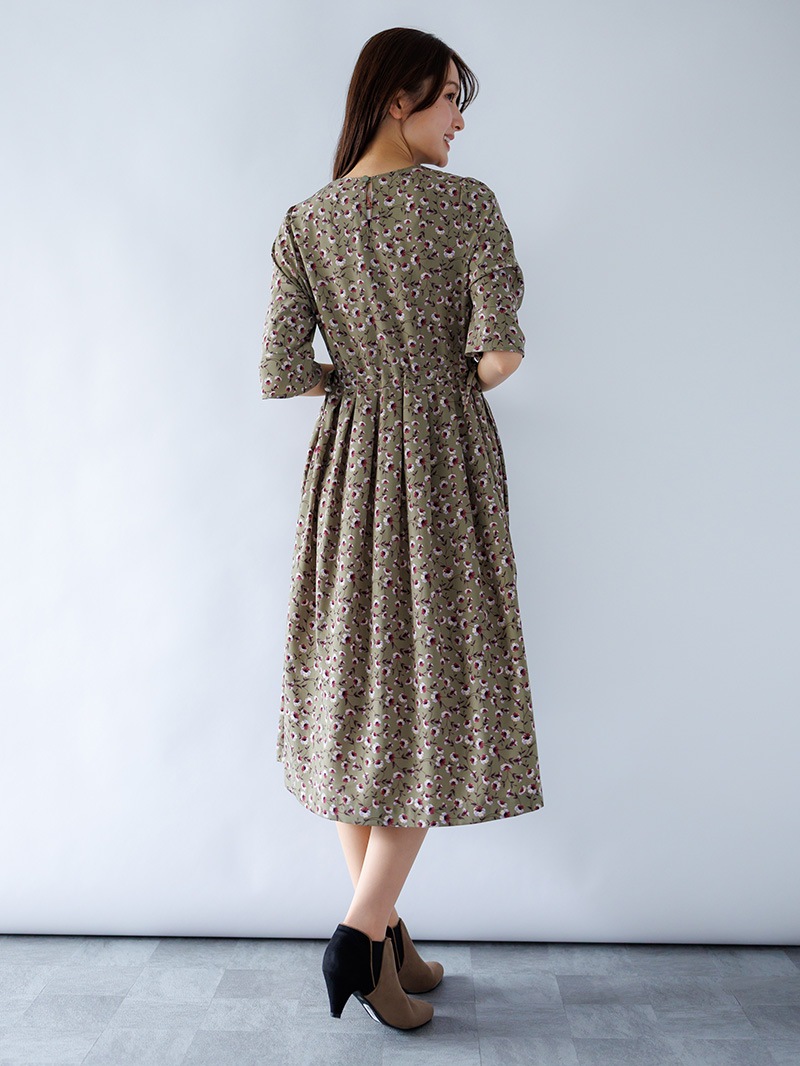 プリントドローストリングワンピース<秋コーデ>