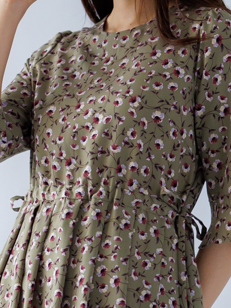 プリントドローストリングワンピース<秋コーデ>