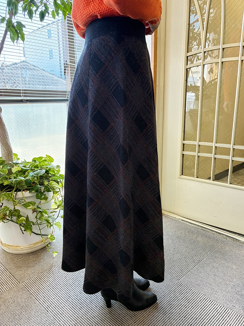 格子ニットフレアースカート