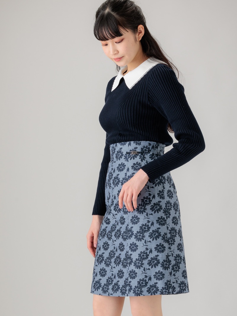 二重織ジャガードビット付ハギAラインスカート