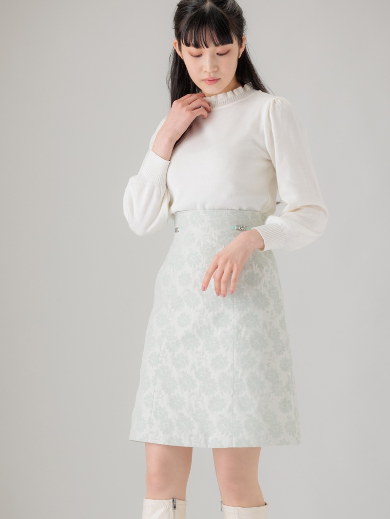 二重織ジャガードビット付ハギAラインスカート